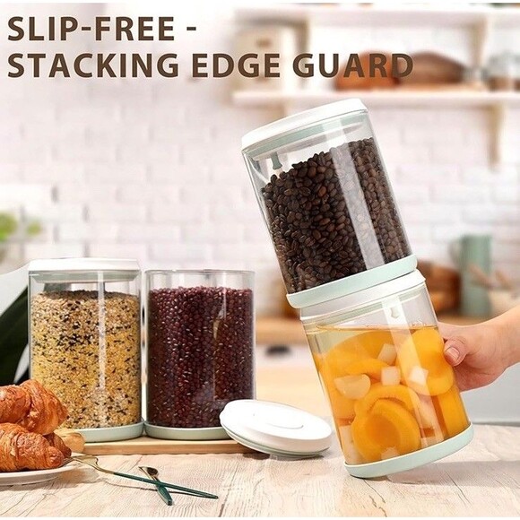 POP-Glass Flour Sugar Airtight Jar Lid 2.2Qt/2L Clear Glass Container Mint Green - Picture 6 of 7